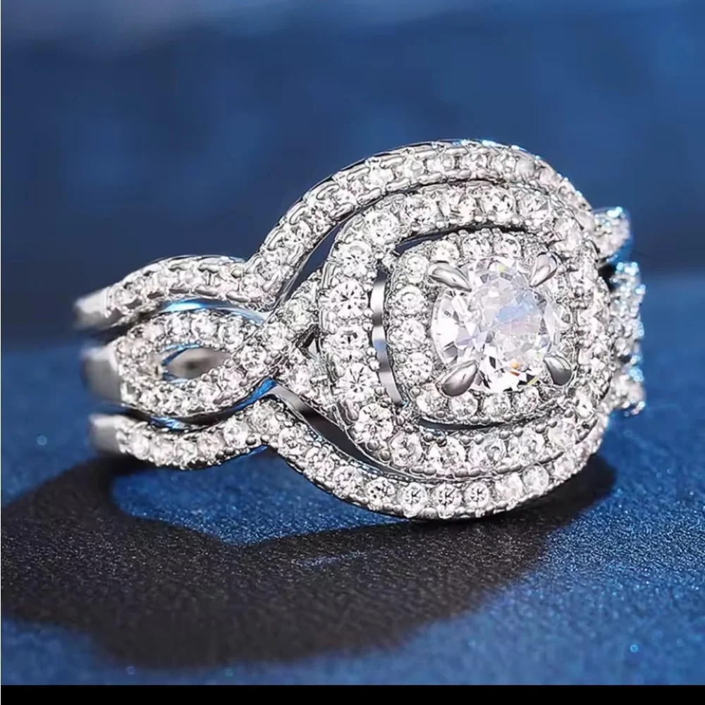 Sparkly CZ Elegant Silver Diamond Ring Wedding  Size 10